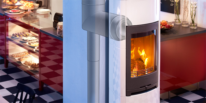 Du kan bygge inn stålpipen i en sjakt.